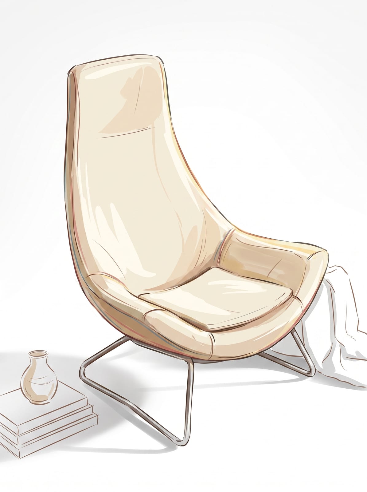 An editorial illustration-style render of the same lounge chair in Reviz